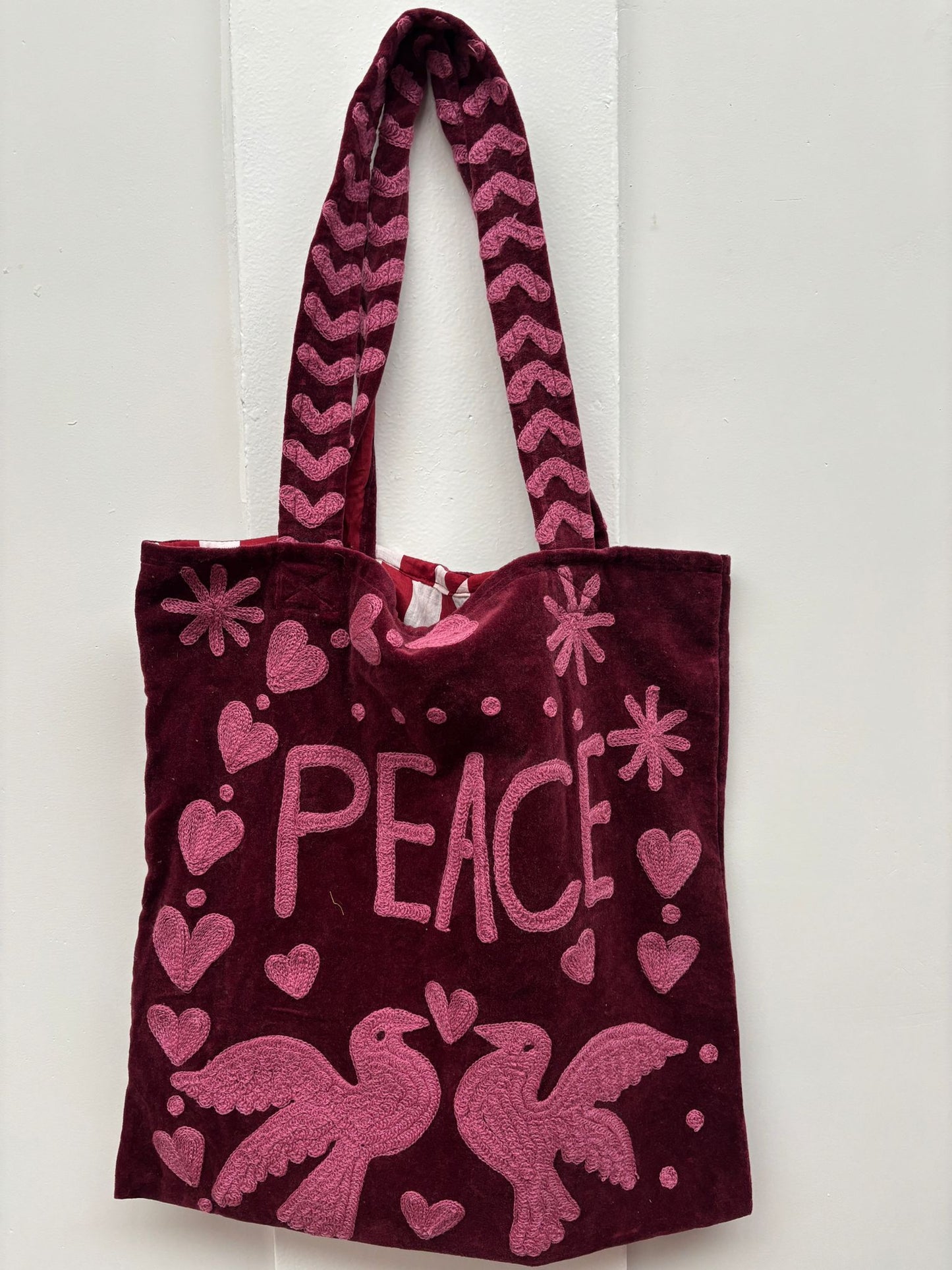 Set of 5 Velvet Indian Bags Love & peace