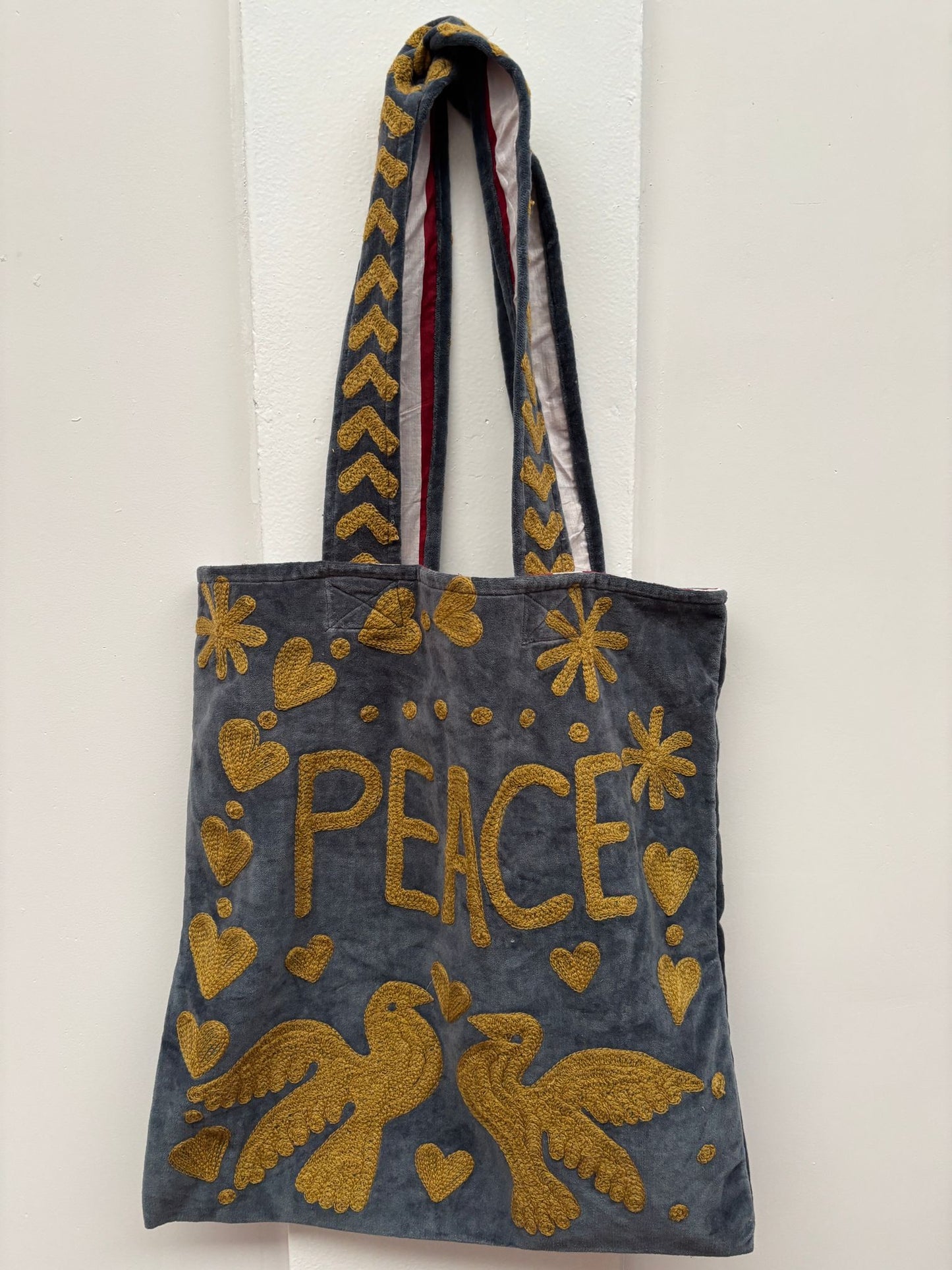 Set of 5 Velvet Indian Bags Love & peace