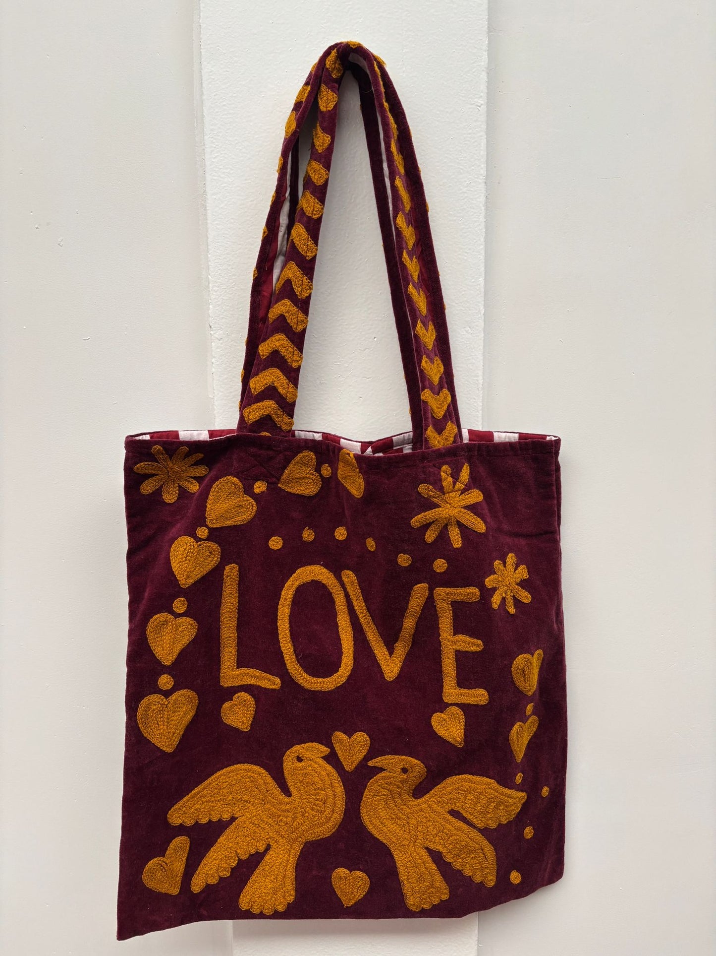 Set of 5 Velvet Indian Bags Love & peace