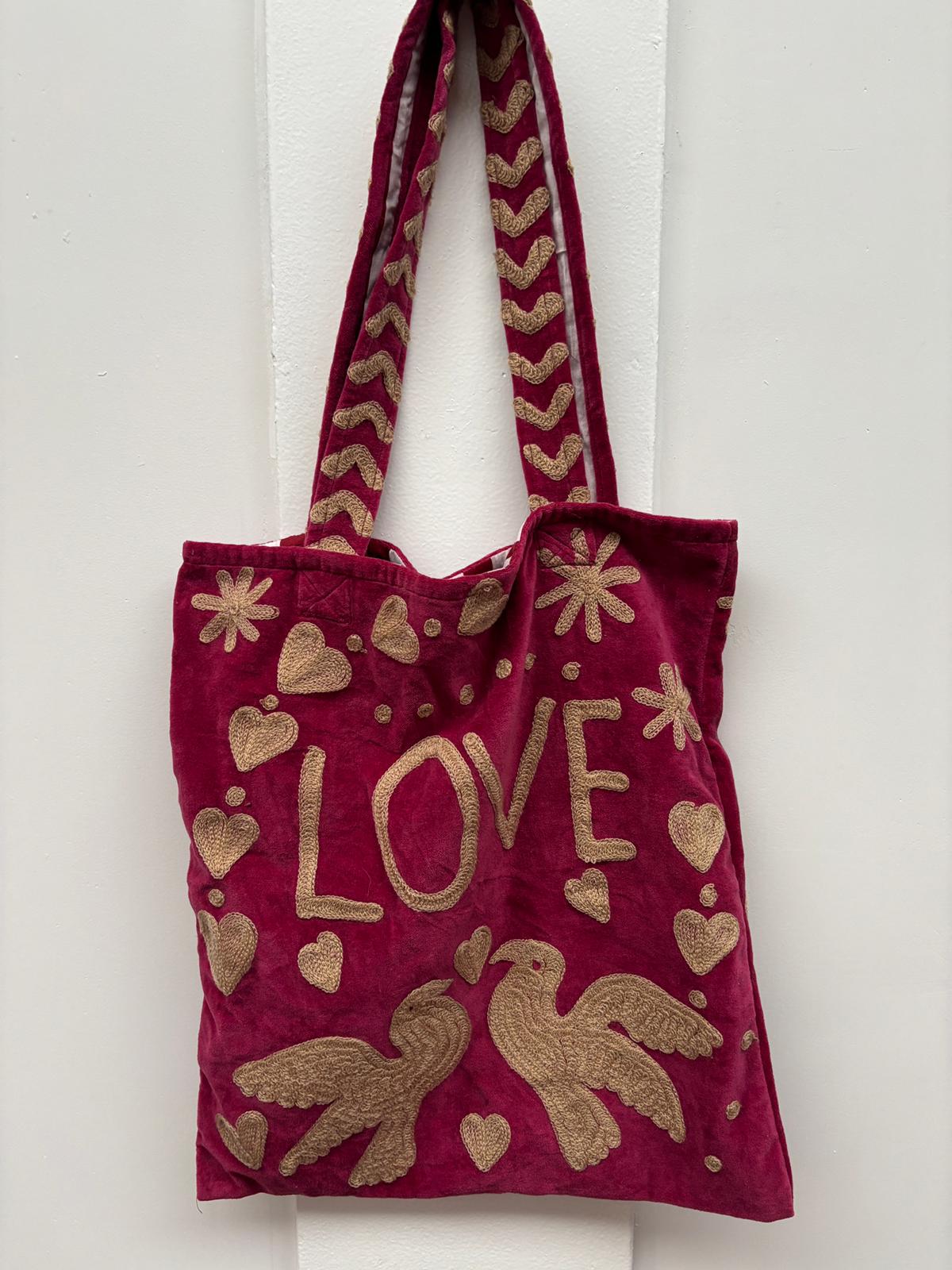 Set of 5 Velvet Indian Bags Love & peace