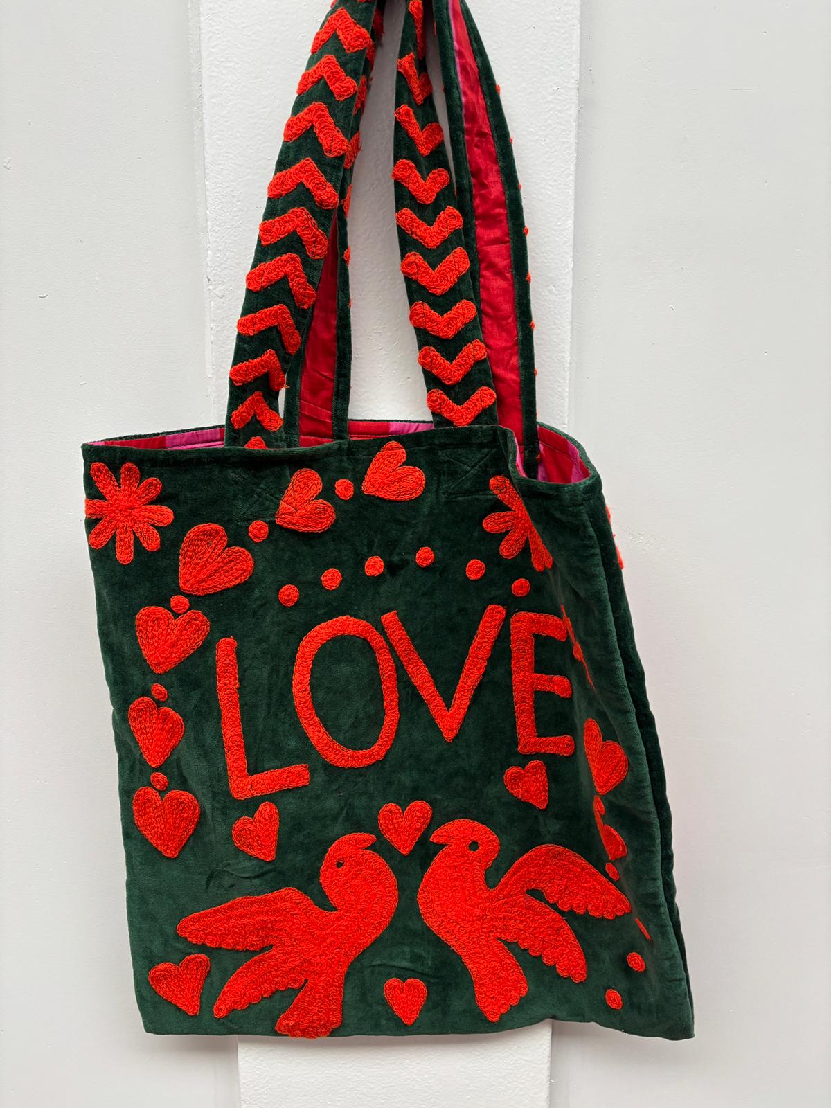 Set of 5 Velvet Indian Bags Love & peace