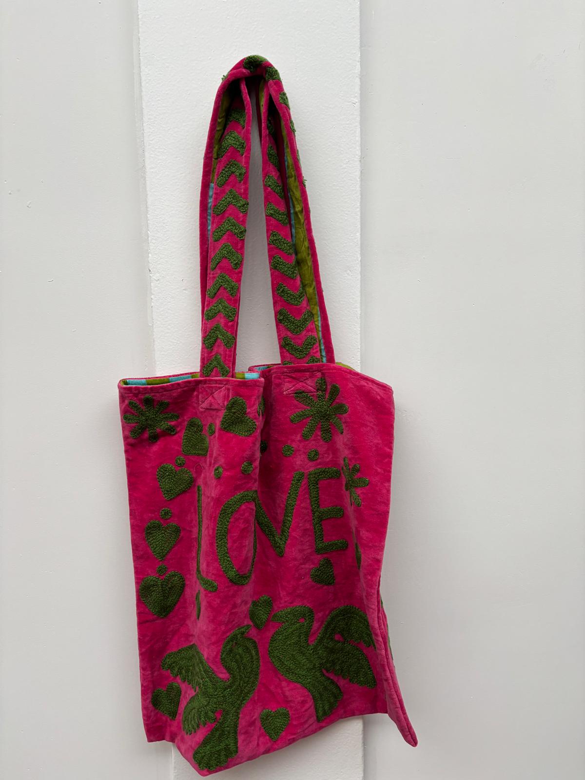 Set of 5 Velvet Indian Bags Love & peace