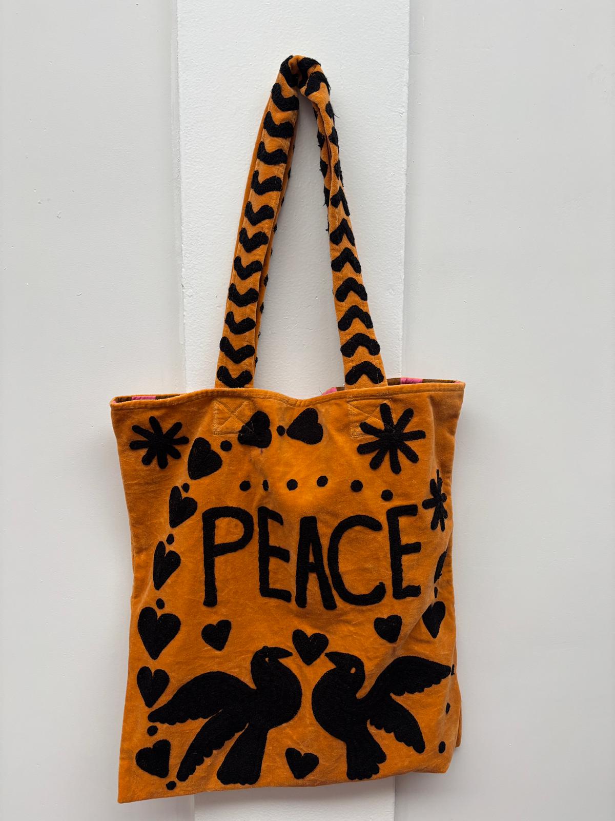 Set of 5 Velvet Indian Bags Love & peace