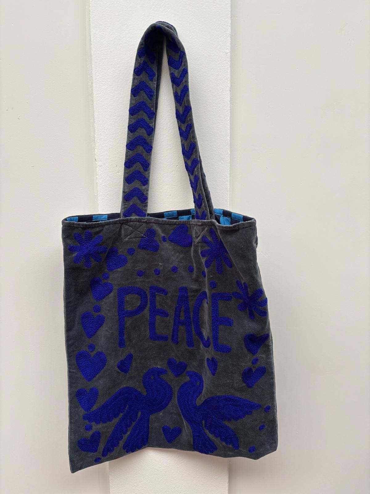 Set of 5 Velvet Indian Bags Love & peace