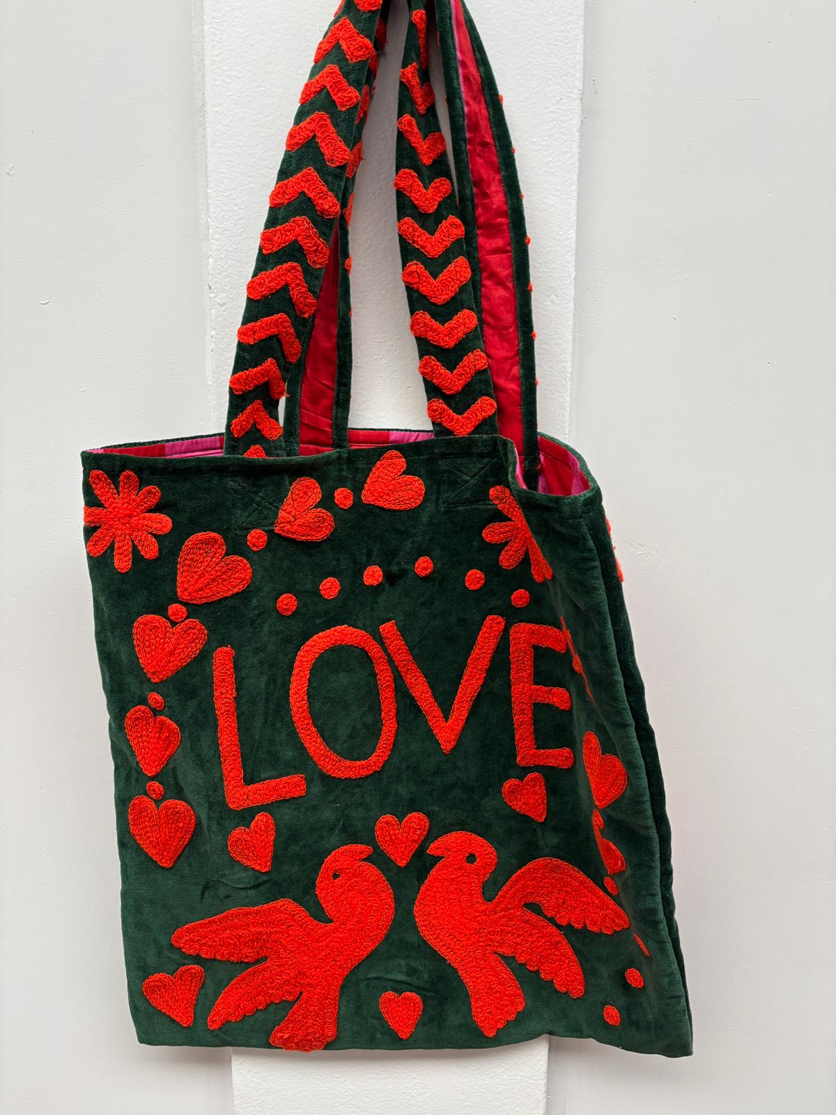 Set of 5 Velvet Indian Bags Love & peace