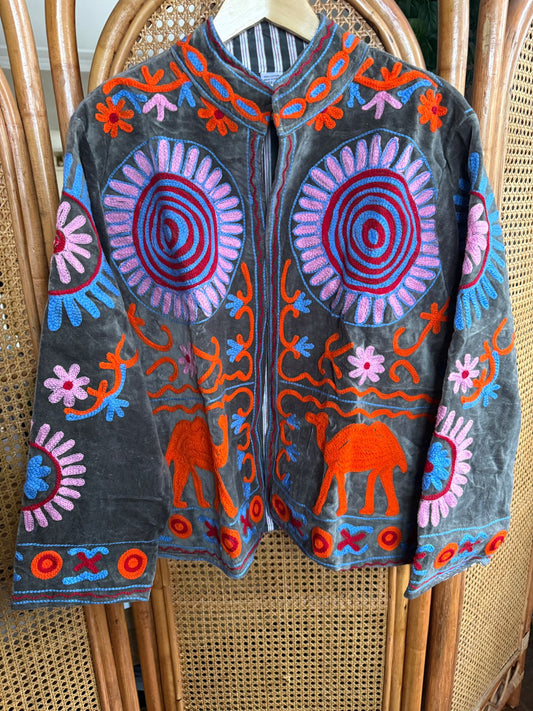 Velvet Indian Jacket  Luxury Handcrafted Velvet Jacket Camel