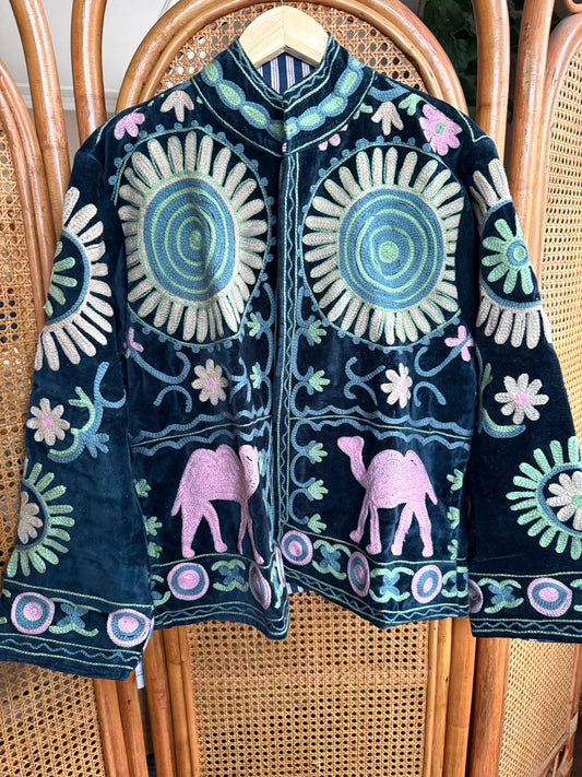 Velvet Indian Jacket  Luxury Handcrafted Velvet Jacket Camel